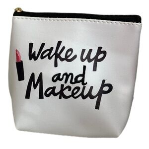 White Makeup Pouch with Black and Pink Design